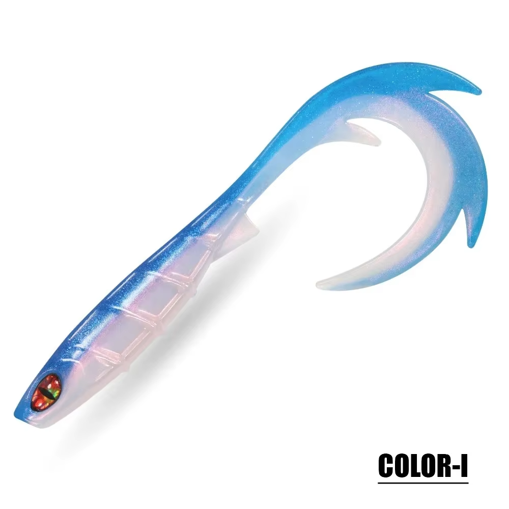 10PCS Lifelike Soft Swimbait Lure with 3D Eyes & Curly Tail - Ribbed Body Soft Plastic Bait for Bass Pike Trout Freshwater & Saltwater Fishing