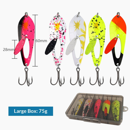 5Pcs Metal Spoon Spinner Lure Set Long Casting Hard Bait Wobbler Crankbait Freshwater Saltwater Fishing Tackle for Pike Bass Trout